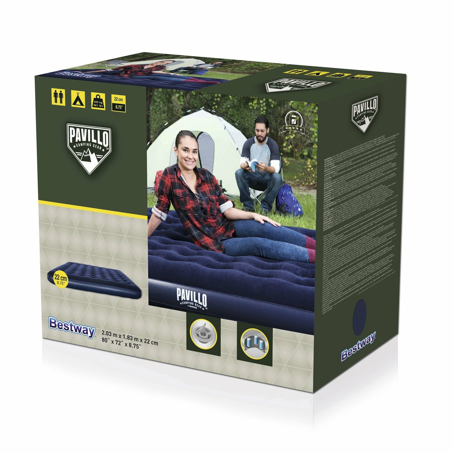 BESTWAY - Materasso Matrimoniale gonfiabile da campeggio Pavillo Blue Horizon - h22x203x183 cm